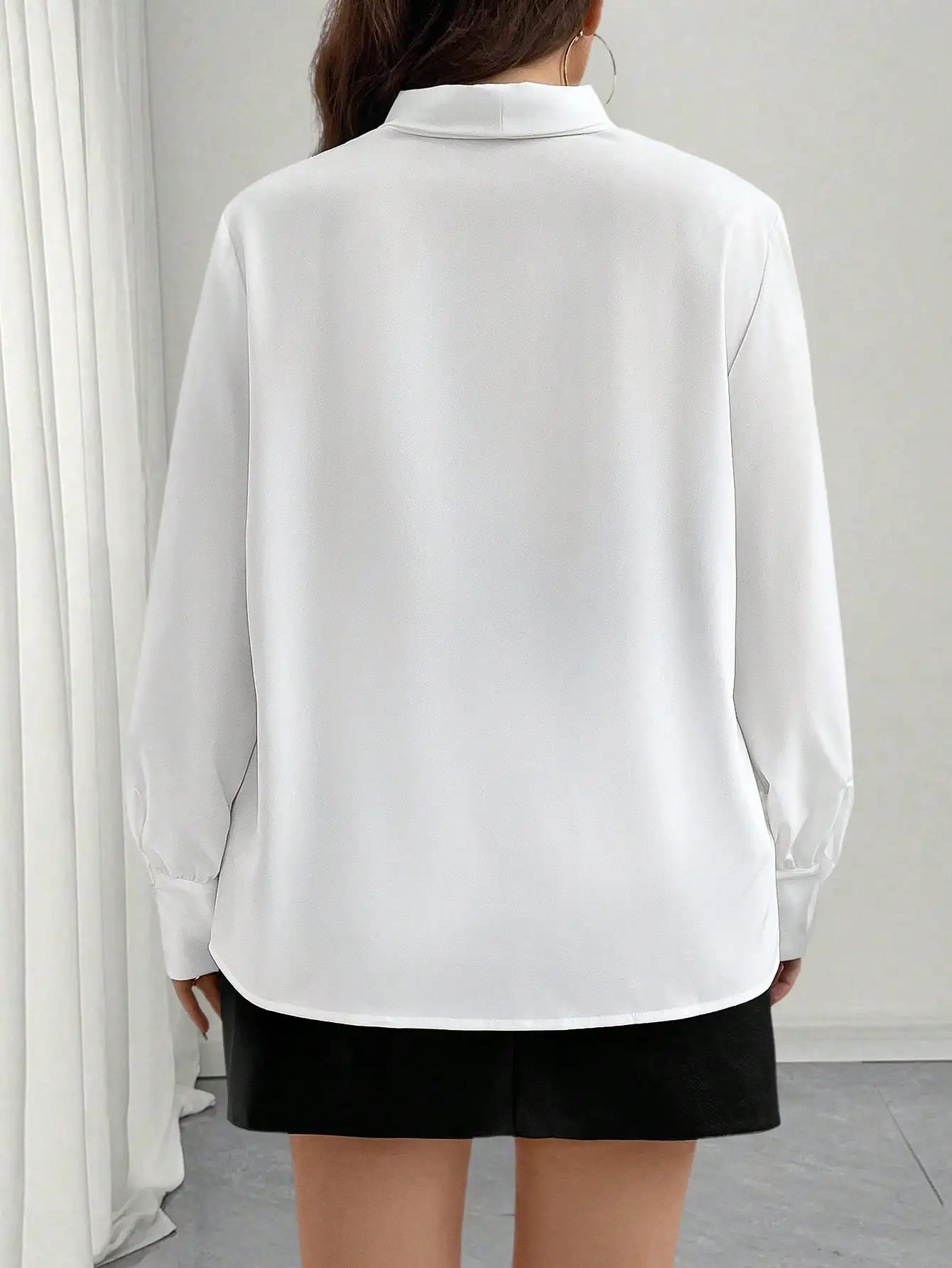 

Женская однотонная офисная рубашка с длинным рукавом и завязками на шее, элегантная