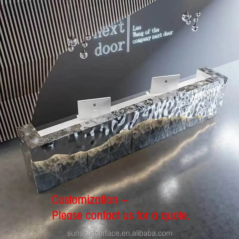 custom.Luxury Design Company Hotel Service Counter Front Table Modern Cashier Beauty Salon Reception Desk with Rock Stone