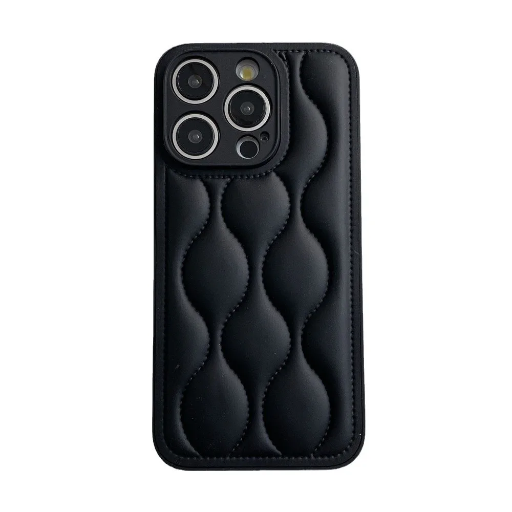 TRSYPHXM new Coffee colored wavy down jacket suitable for iPhone 15 phone case, solid color, autumn and winter protective cover