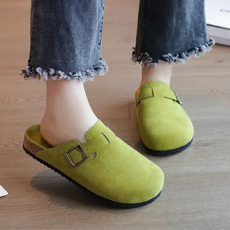 2024 New Spring And Autumn Fashion Cork Slippers, Suede Couple  Casual Baotou Flat Shoes, Buckle Large Sandals 35-42