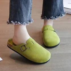 2026 New Spring And Autumn Fashion Cork Slippers, Suede Couple Casual Baotou Flat Shoes, Buckle Large Sandals 35-44