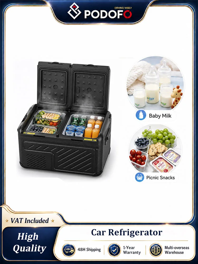 Podofo 35L 45L 55L Auto-Kühlschrank mit AC-Kompressor, Gefrierfunktion, Smart-Touchscreen, Niederspannungsschutz, stoßfest und leise, tragbarer Kompressor-Kühler, Kühlbox für Camping, Reisen,