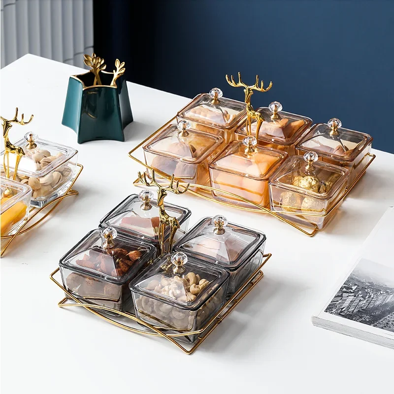 Wrought Iron Glass Snack Tray with Cover Refreshment Tray Snacks Platter Fruit Plate Dried Fruit Plate Salad Bowl Dessert Bowl