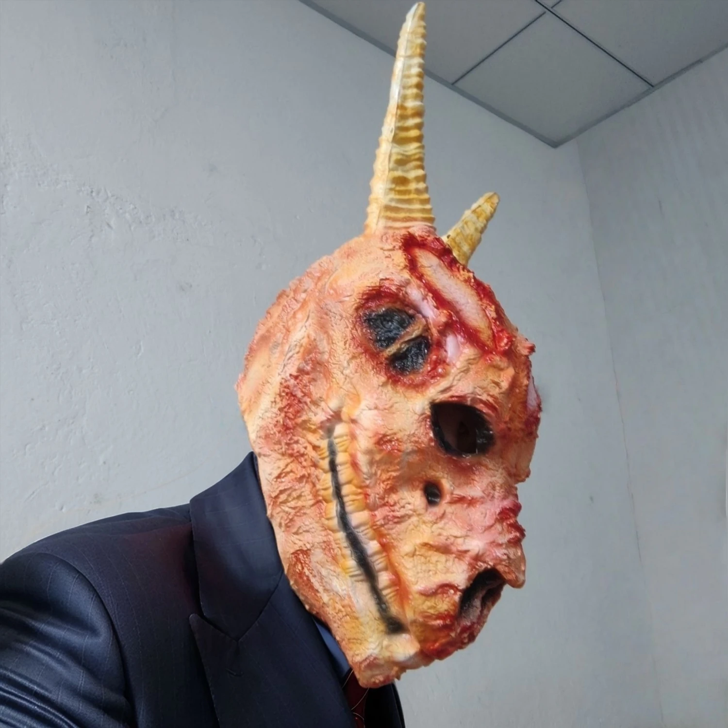 실감나는 유니섹스 성인용 고무 염소 두개골 마스크 무서운 가짜 동물 머리 할로윈 파티 소품 장식