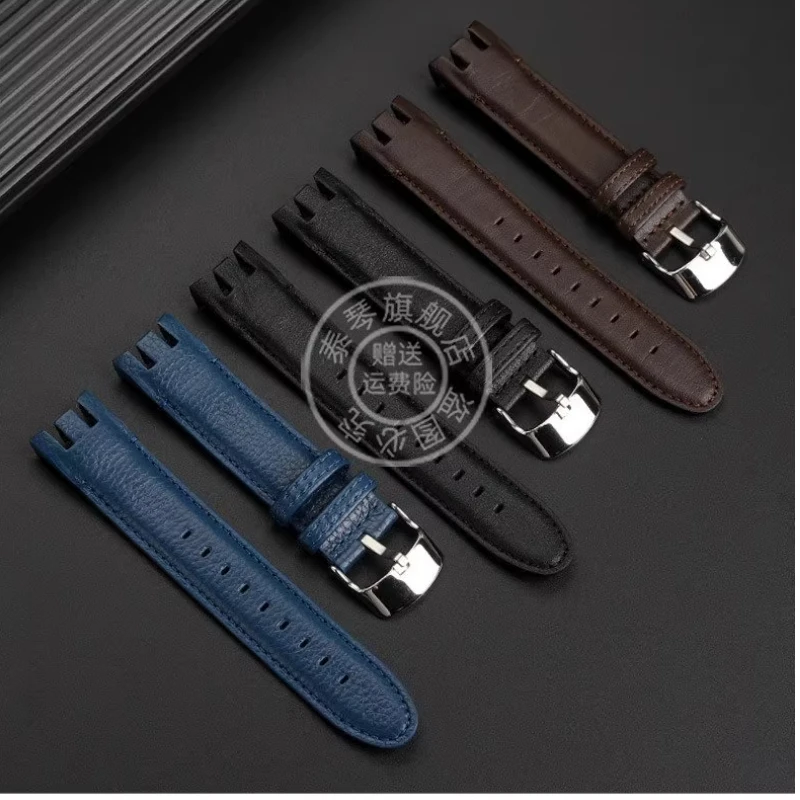 21mm para swatch pulseira de relógio de couro genuíno yrs403 401 402g 412 418 406g pulseira de couro masculino curvado pino de aço fivela