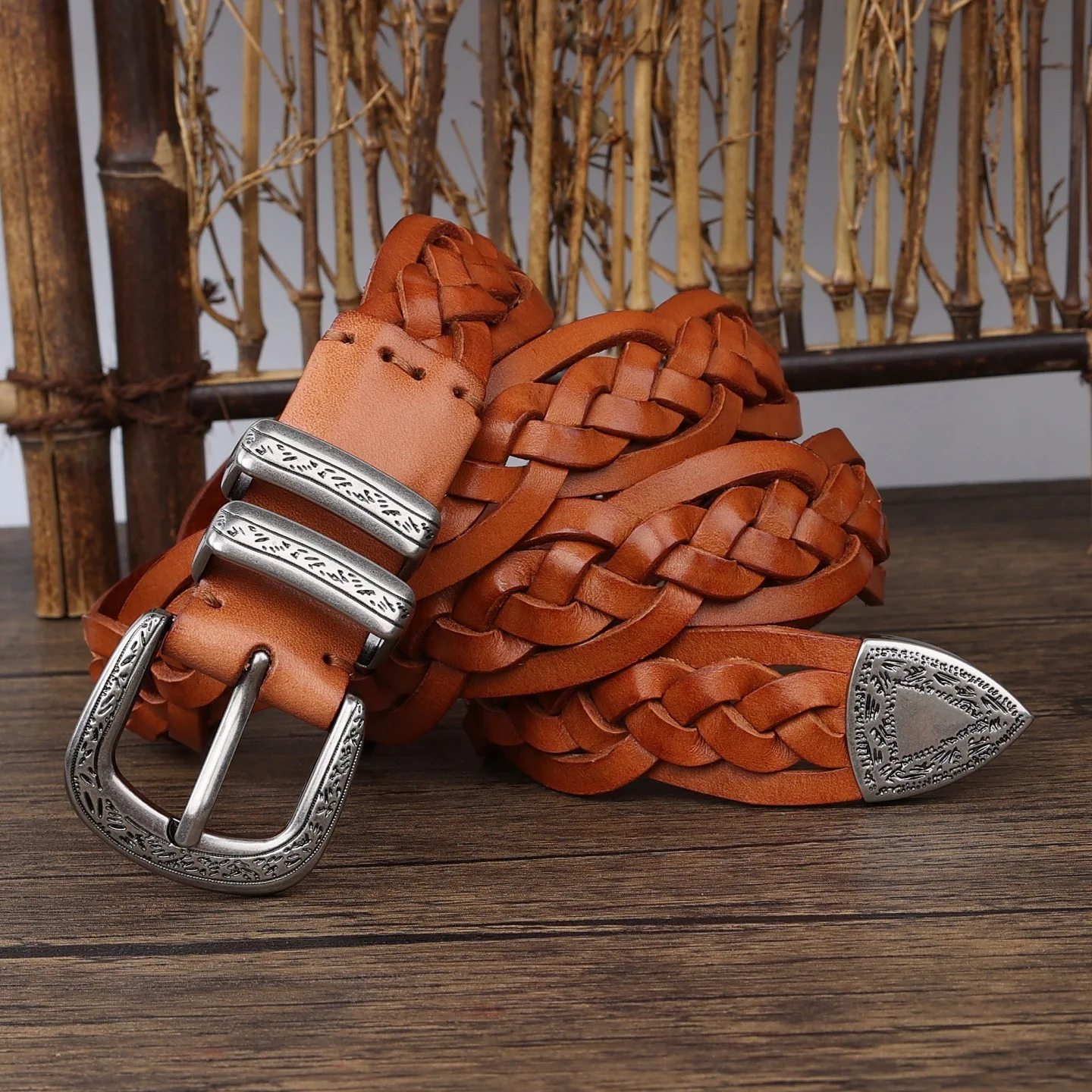 

Youth Handmade Casual Woven Genuine Leather Sliver Needle Buckle Belt Unisex Cowhide Jeans Fashionable Vintage Versatile Belts