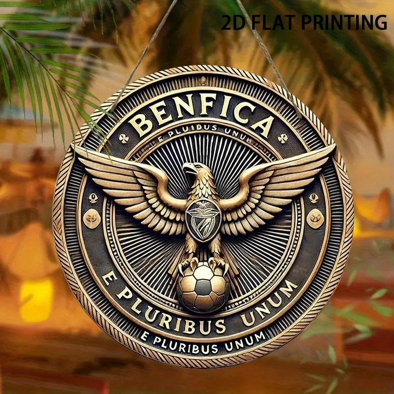 2D plano, 1 peça Benfica Eagle Emblem Soccer Club Badge - Decoração esportiva vintage - Arte de parede redonda fácil de pendurar - Woo artificial durável