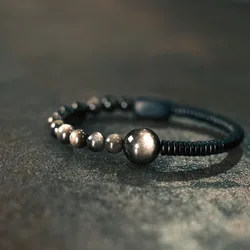 Natrual Obsidian Stone Beaded Bracelet Ebony Black Wood One Row Beaded Lava Stone Couple Simple Men Women Fashion Jewelry