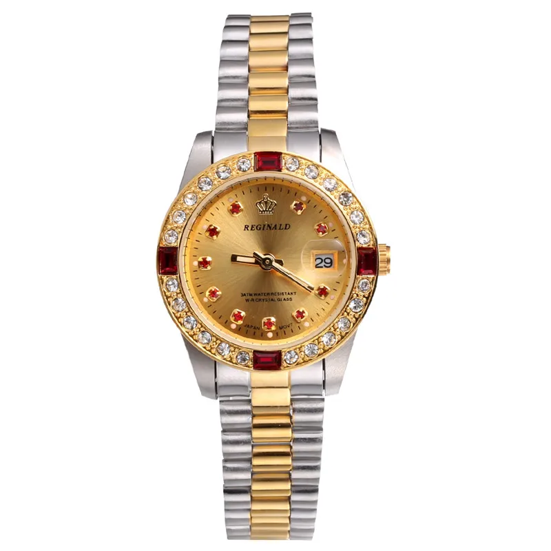 Fashion REGINALD Top Brand Full Golden Stainless Steel Watch Date Crystal Styles Ladies Dress Clock Water Proof Dress Wristwatch