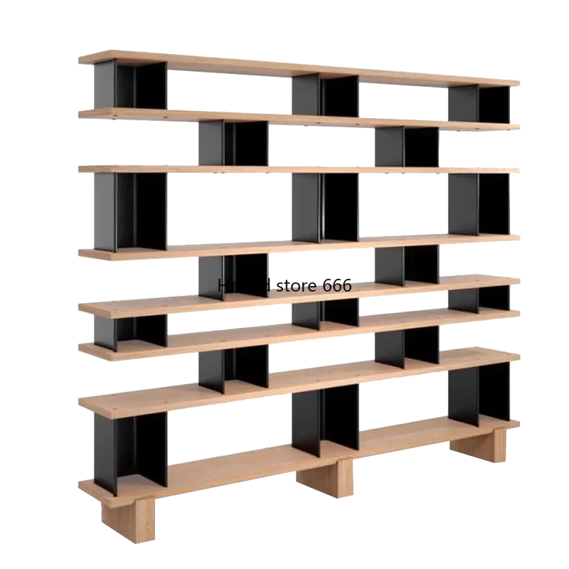 Italian solid wood bookshelf multi-layer floor study stainless steel bookcase