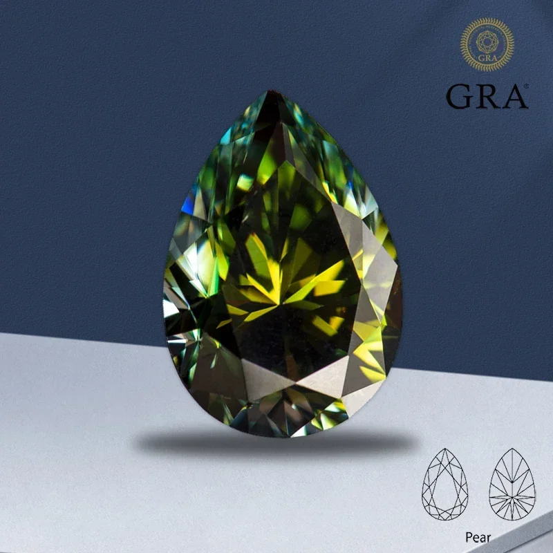 

Moissanite Pear Cut Yellow Green Primary Color Top Quality with GRA Certificate for Charms Diy Jewelry Making Pendant Materials