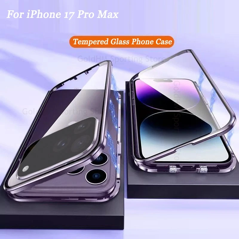 

For iPhone 17 Pro Max Double Sided Tempered Glass Phone Case For Apple 16 Plus 15 Pro 17 Air 360° Full Protective Magnetic Cover