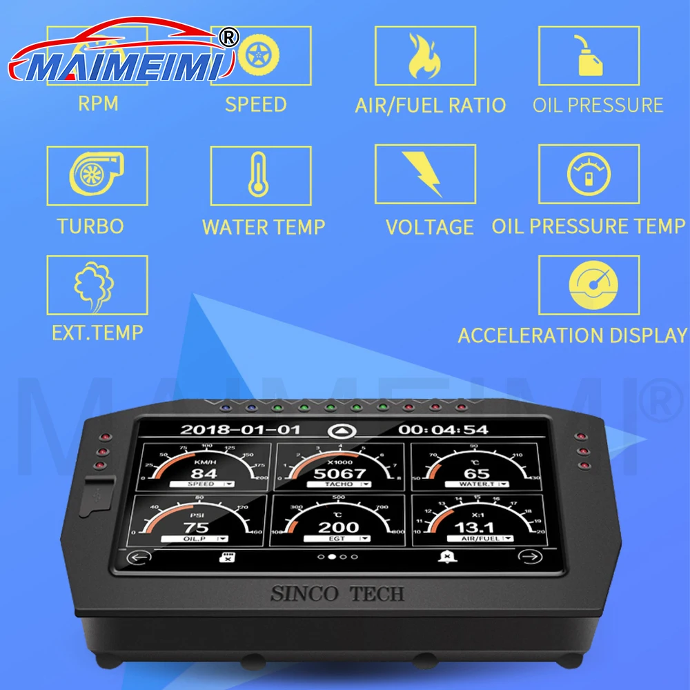 

Car Race Dash Multifunctional Dashboard RPM/SPEED/AIR/FUEL RATIO/OIL PRESSURE/TURBO/EXT.TEMP/WATER TEMP/VOLT/OIL PRESSURE TEMP