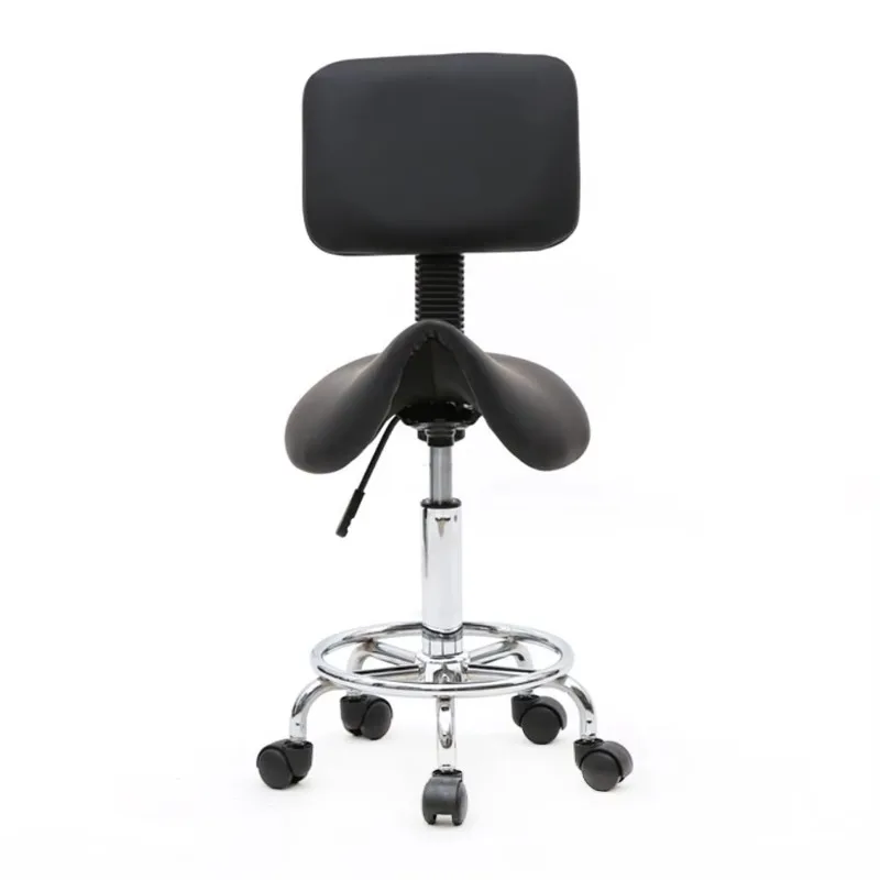 Adjustable saddle-shaped salon stool with backrest black salon furniture