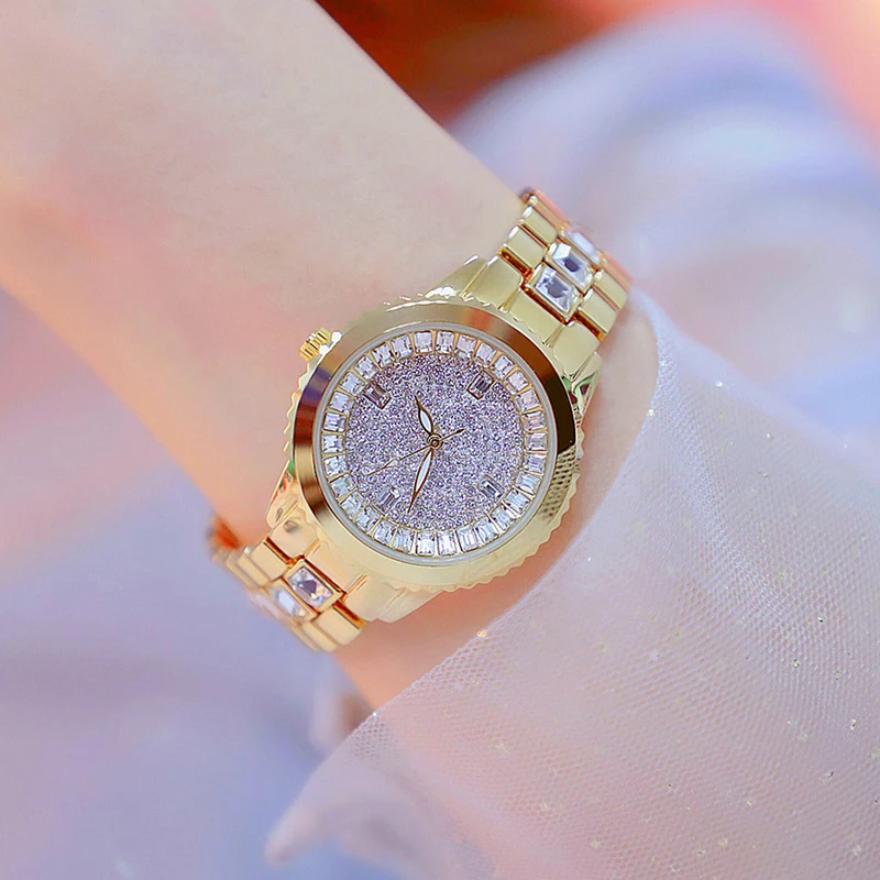 

Fashion Women Watches Gold 2023 Brand Luxury Diamond Ladies Watch Stainless Steel Bracelet Womens Crystal Dial Waterproof Clocks