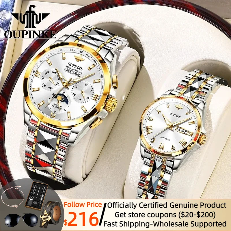 

OUPINKE Couple Watch Automatic Mechanical Watch for Men and Women Luxury Gifts His Hers Watch Sets Original Swiss TOP Brand