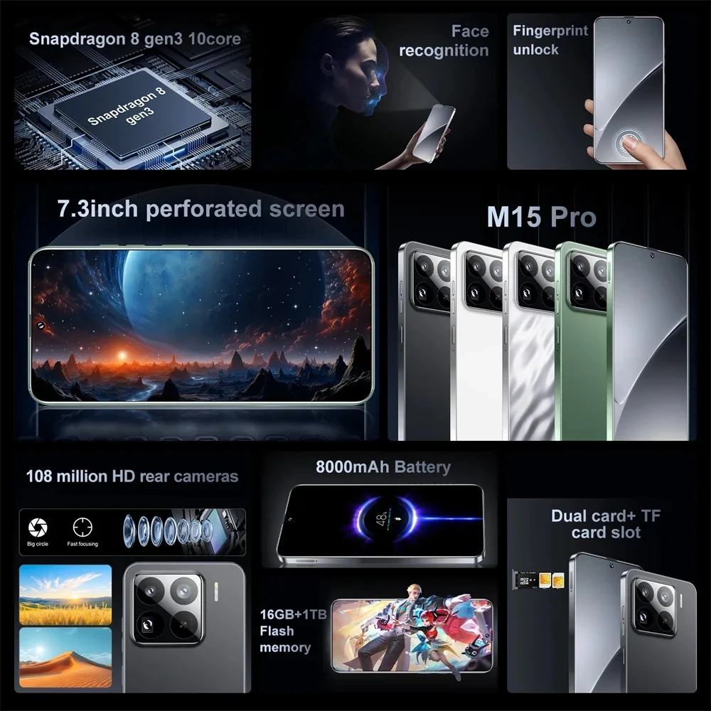 حار جديد M15 Pro الهواتف المحمولة الأصلية 7.0 بوصة 5G المزدوج سيم الهواتف المحمولة 6800mAh هاتف محمول أندرويد 15 النسخة العالمية الهاتف الذكي #2