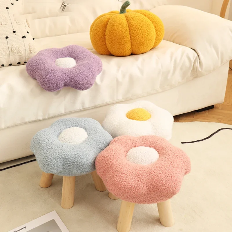 

Creative Flower Small Round Stool Colorful Small Endurable Hallway Shoes Changing Stool Wood Round Bench Home Decoration