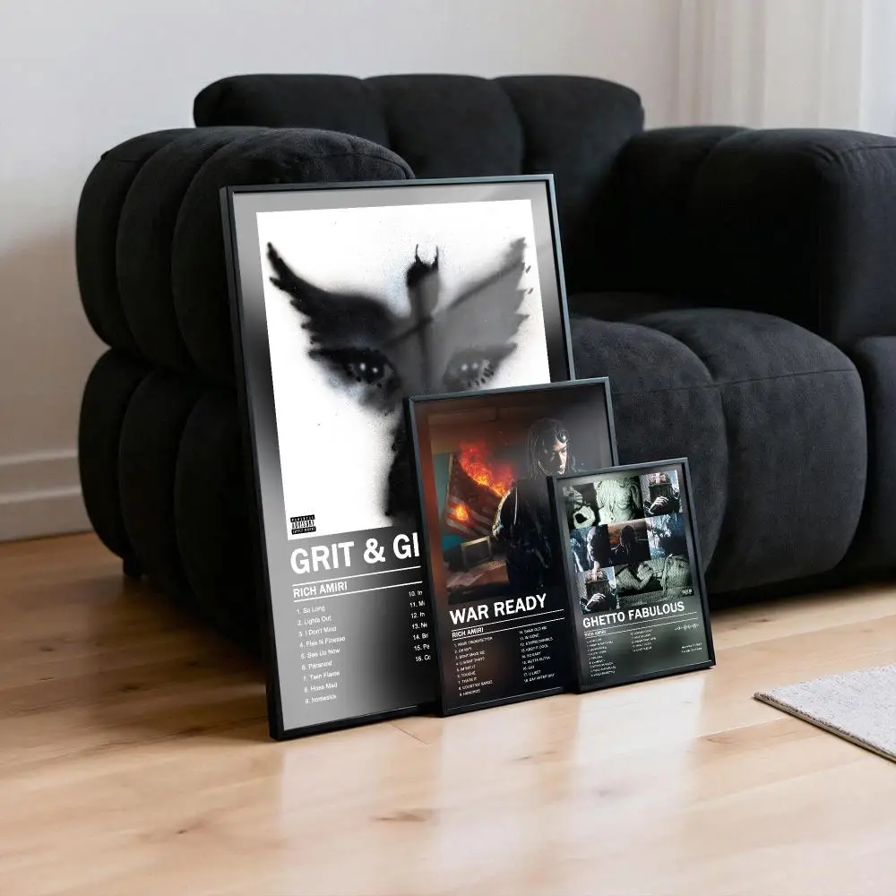 Rich Amiri Poster Peelable Self-Adhesive Album Cover Poster Stickers, Frameless Wall Art for Singer Band Pop Rap Bedroom