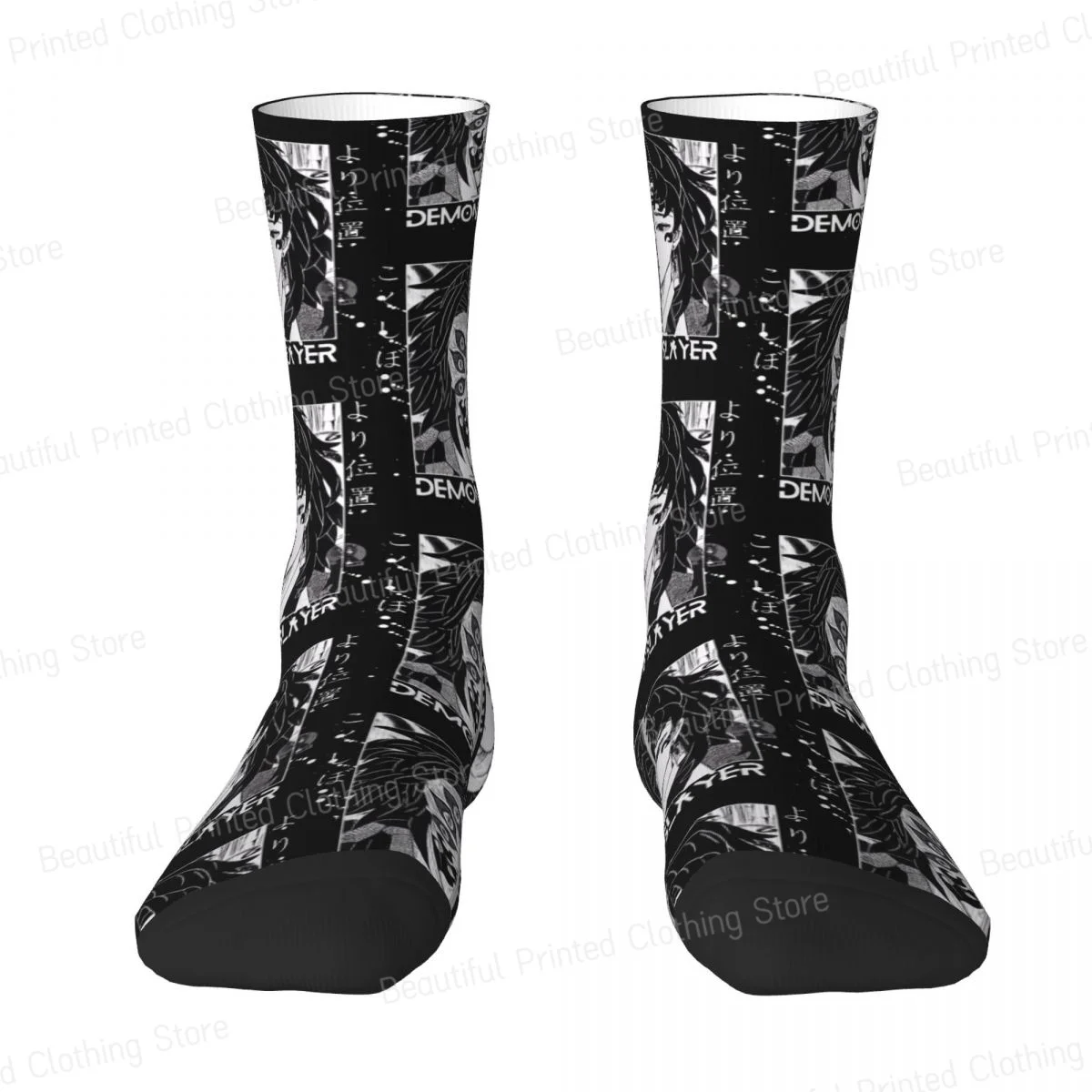 Harajuku Demon Slayer Graphic Unisex Four Seasons Socks Hiking Happy Crew Socks Street Style Crazy Sock