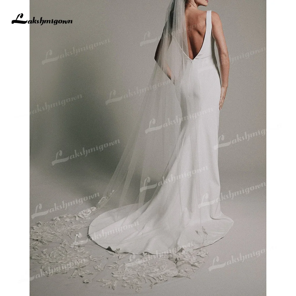 Robe de mariée sirène en satin à col en V pour femmes, bretelles spaghetti, dos ouvert, simple, sexy, personnalisée pour les patients Boho, robe de balayage, 2025