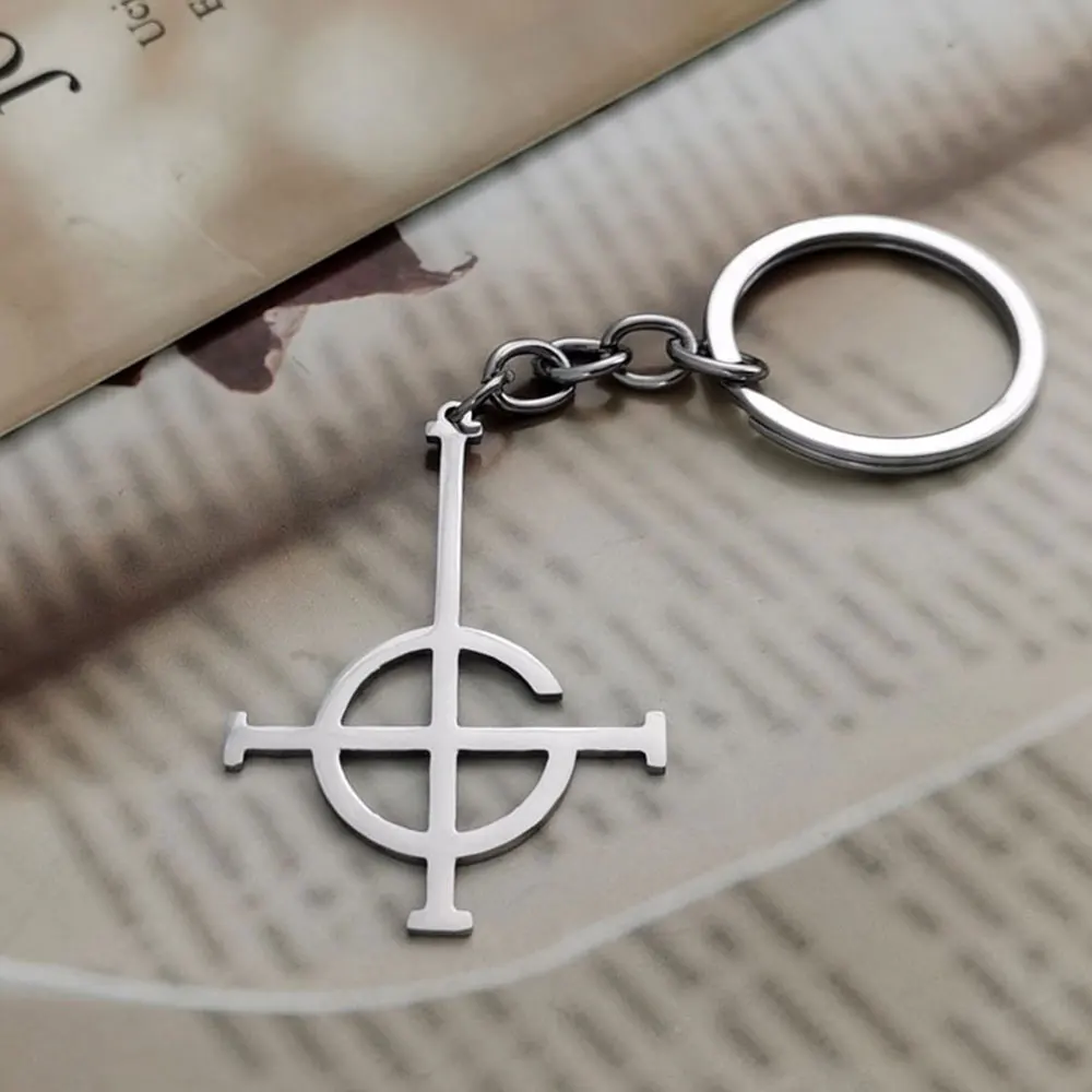 YILUOCD Stainless Steel Ghost Band Mask Keychains Emeritus Ghost BC Nameless Ghoul Symbol Keychain Geometric Jewelry