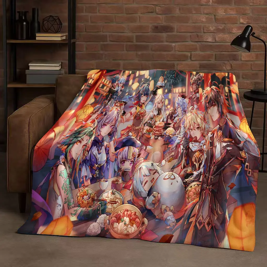 

3D Genshin Impact Game Cartoon Flannel Blanket,Ultra Soft Warm Plush Throw for Home Bedroom Bed Sofa Cover Picnic Girl Gift