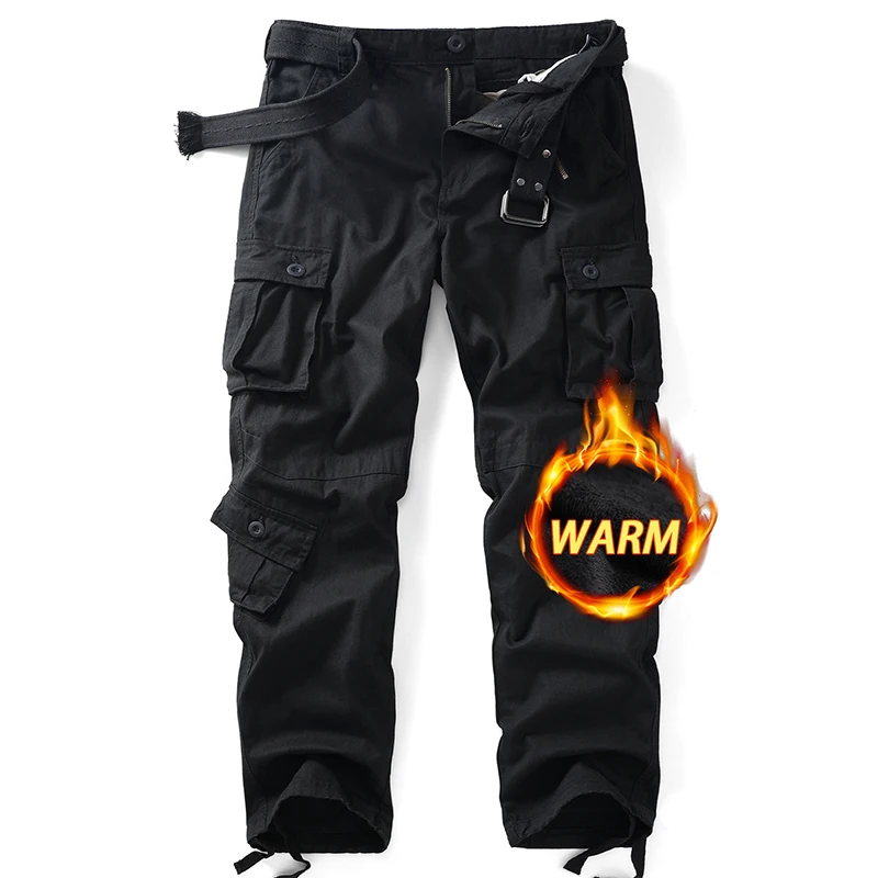 

AKARMY Plush fleece for warmth Cargo Pants Outdoor Multi-pocket Ripstop Trousers Male Autumn Wear-resistant Cargo Casual Pants