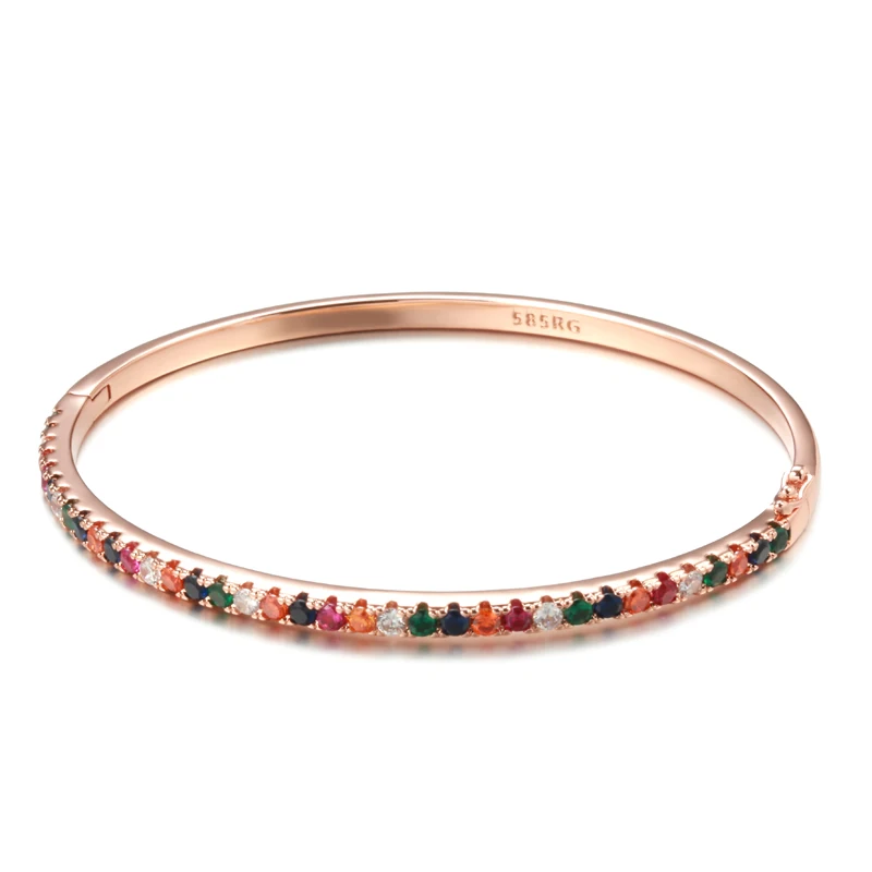 Kinel New Trendy Charm 585 Rose Gold Bangles Colourful Natural Zircon Cuff Bangle Wedding Jewelry High Quality Gift For Girl