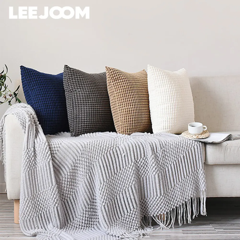 Leejoom Plaid Geometric Stripe Solid Color for Home Decorative Sofa Bed Decor Pillowcase 30x50cm/45x45cm/50x50cm 1pc