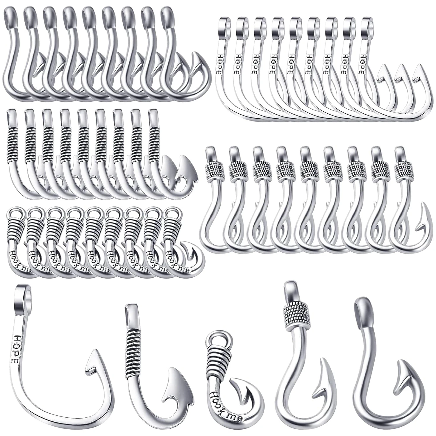 

50 шт. подвесок-крючков из античного серебра, бусины-крючки для браслетов, ожерелий, брелоков, изготовления ювелирных изделий и поделок своими руками