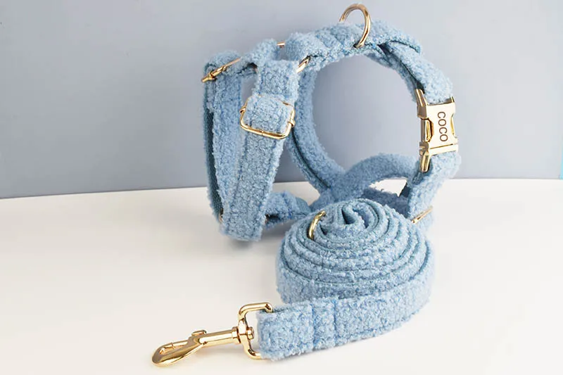 Teddy-Samt-Hundehalsband und Leinen-Set für Hunde, individuell graviertes Namensschild, Haustierbedarf, Hundeleine Teddy05 – Detail 7