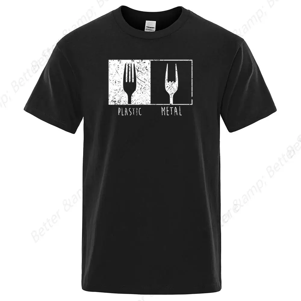 Everyday Objects Pattern Metal Plastic Fork T Shirt Men Loose Oversized T-Shirts Fashion Casual Breathable Tee Couple