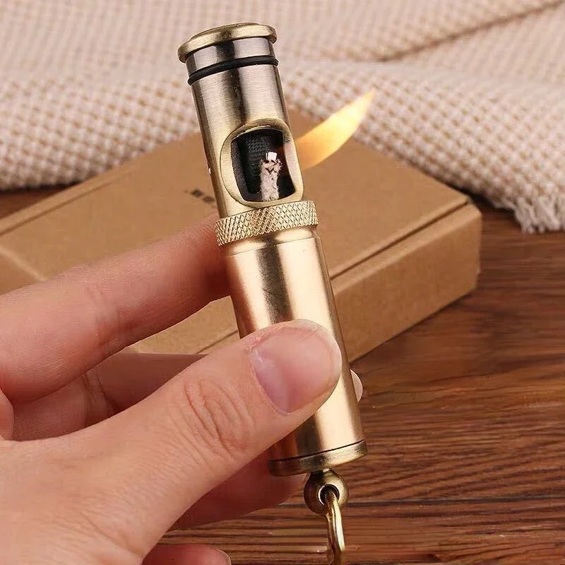 Metal Retro Creative Personality Torch Lighter Grinding Wheel Flint Brass Kerosene Oil Pipe Cigarette Accessories Men\'s Gadgets