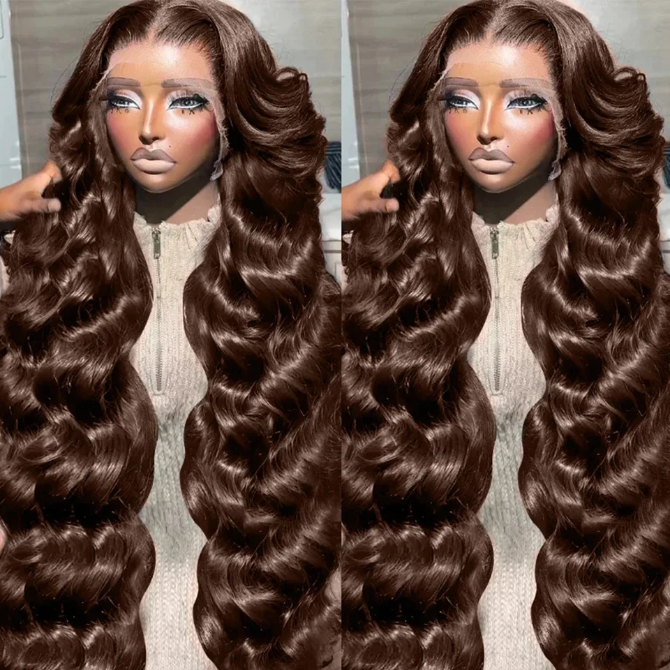 

#4 Chocolate Brown Colored 13x4x1 Transparent Lace T Part Wig Human Hair Wigs For Women Body Wave Wig Cheap Price Clearance Sale