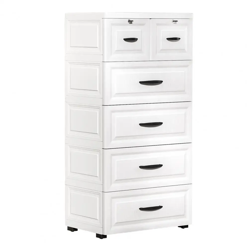 Living Room Cabinets 5-Tiers White Closet Storage Organizer With Locker Large Capacity Strong Load Bearing Stackable Bins