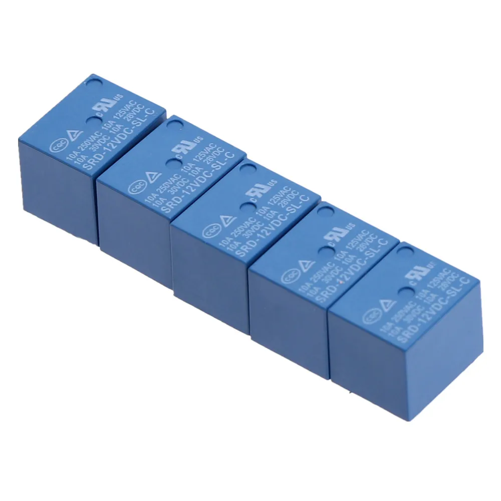 Mini módulo SRD-12VDC-SL-C DC, 3V, 5V, 12V, 24V, SPDT, 5 pines, bobina de plástico, relé de potencia, azul, 5 uds.