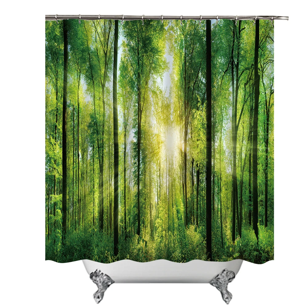 

Занавеска для душа «Зеленый лес» с крючками, 3D пейзажная занавеска для душа, водонепроницаемая занавеска для ванной комнаты для влажной комнаты, ванны