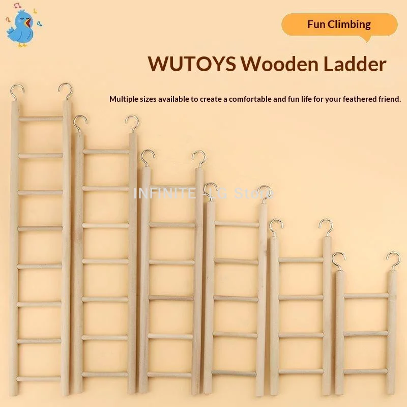 Natural Wood Bird Climbing Ladder With Sturdy Metal Hooks Multiple Size Options For Parrot Parakeet Cockatiel Cage Play