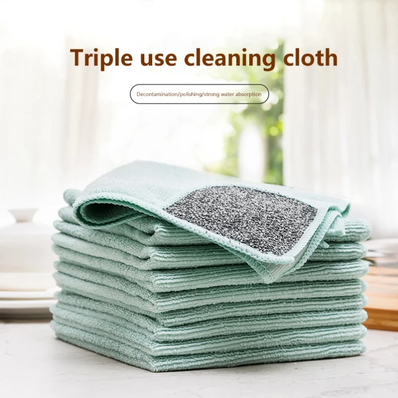 Wholesale Dish Towel Multi-functional Absorbent Quick-drying Scouring Pad Kitchen Cleaning Dish Cloths Non-lint