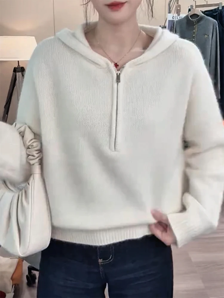 

Корейский мягкий уютный вязаный свитер с капюшоном для женщин, осенне-зимняя новинка, большие размеры, стройнящий универсальный топ