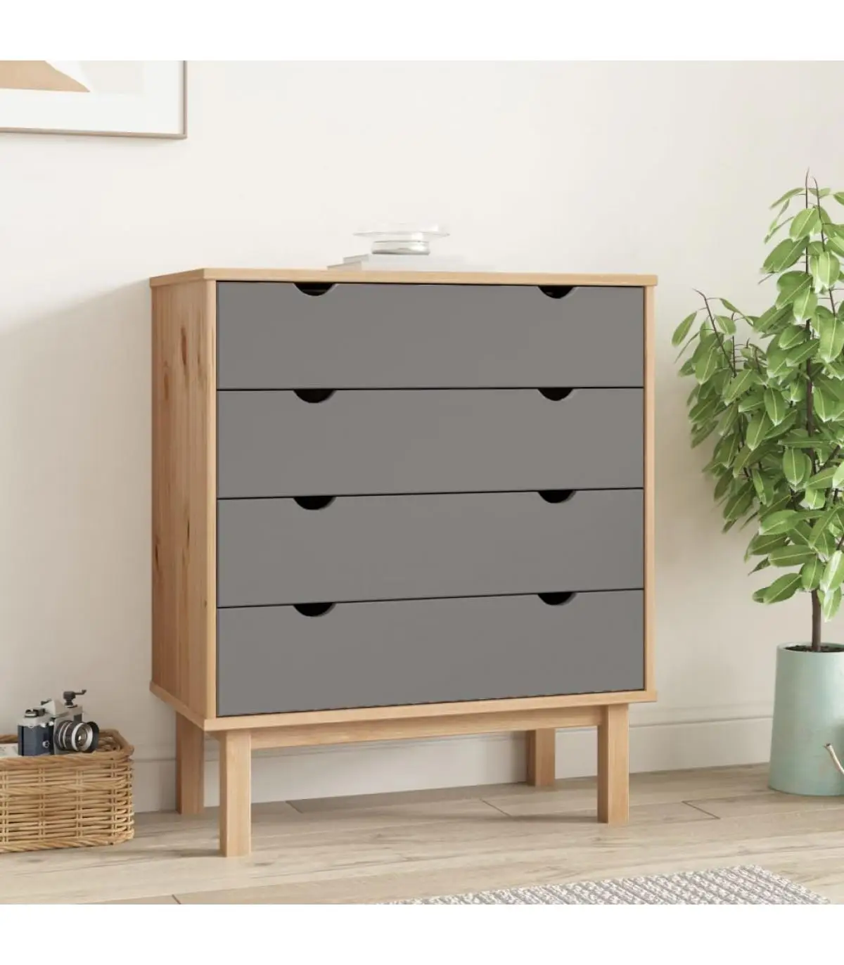 Comfortable drawers solid wood pine brown and gray 76,5x39,5x90cm