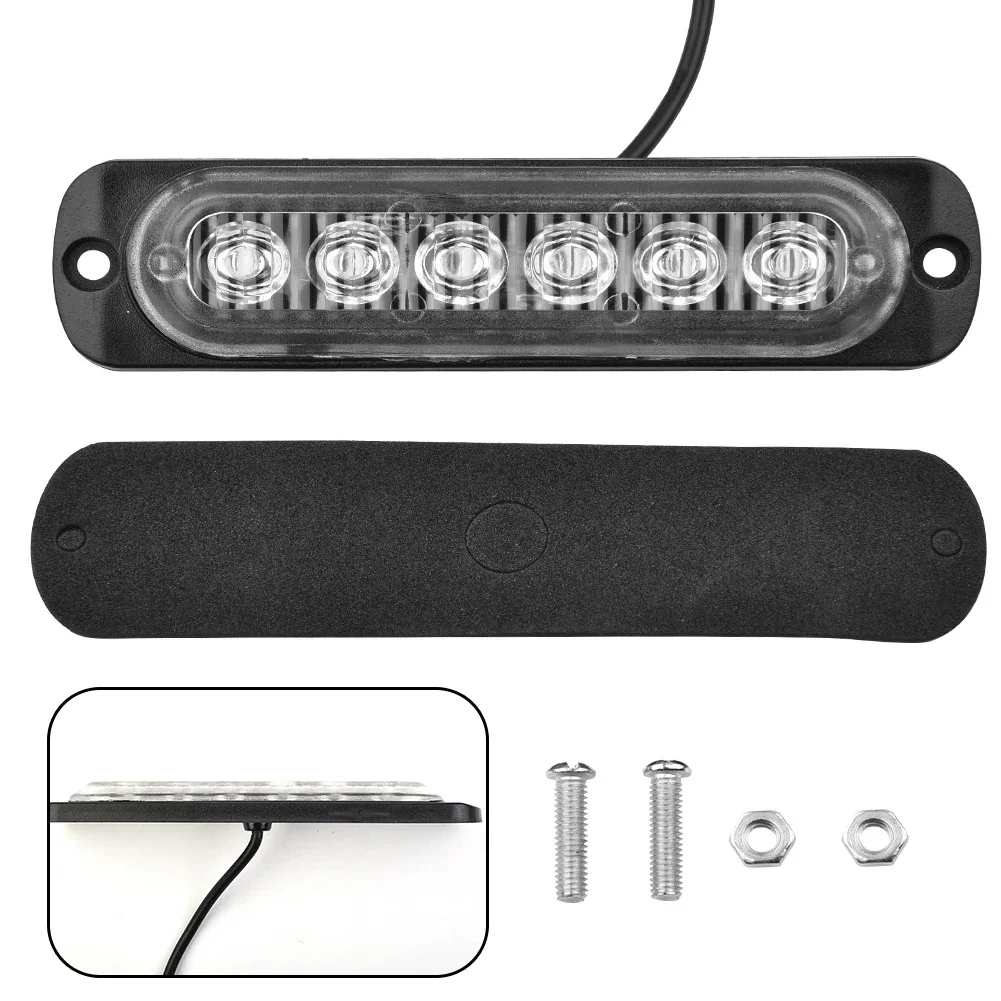 Car Light Strobe Lights 6 LED Bar Car Lens Plastic Red Replacement 12V-24V DC Transparent 18W Ultra Thin 333mA
