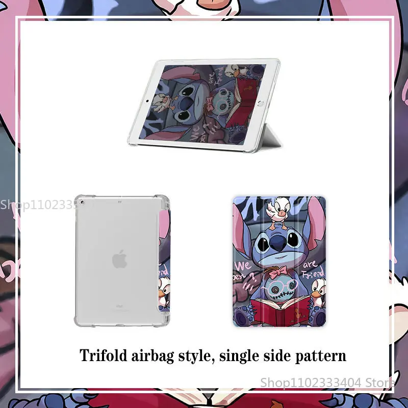 Disney Stitch Book Style Tablet Case for iPad Mini 1 2 3 Air 4 5 Pro 2021 11in Trifold Airbag Style Silicone Protective Cover