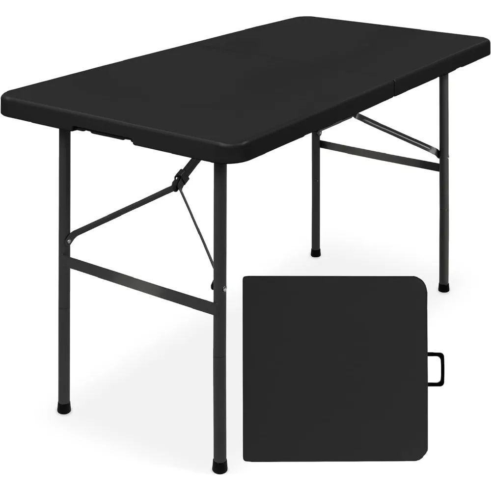 

4ft Plastic Folding Table, Indoor Outdoor Heavy Duty Portable w/Handle, Lock for Picnic, Party, Camping - Black