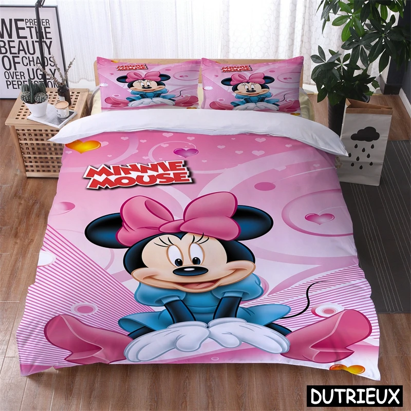 

Cute Disney Minnie Mouse Kawaii Bedding Set Mickey Mouse 3D Cartoon Print Duvet Cover Set Home Textile For Baby Girls Boys Gift