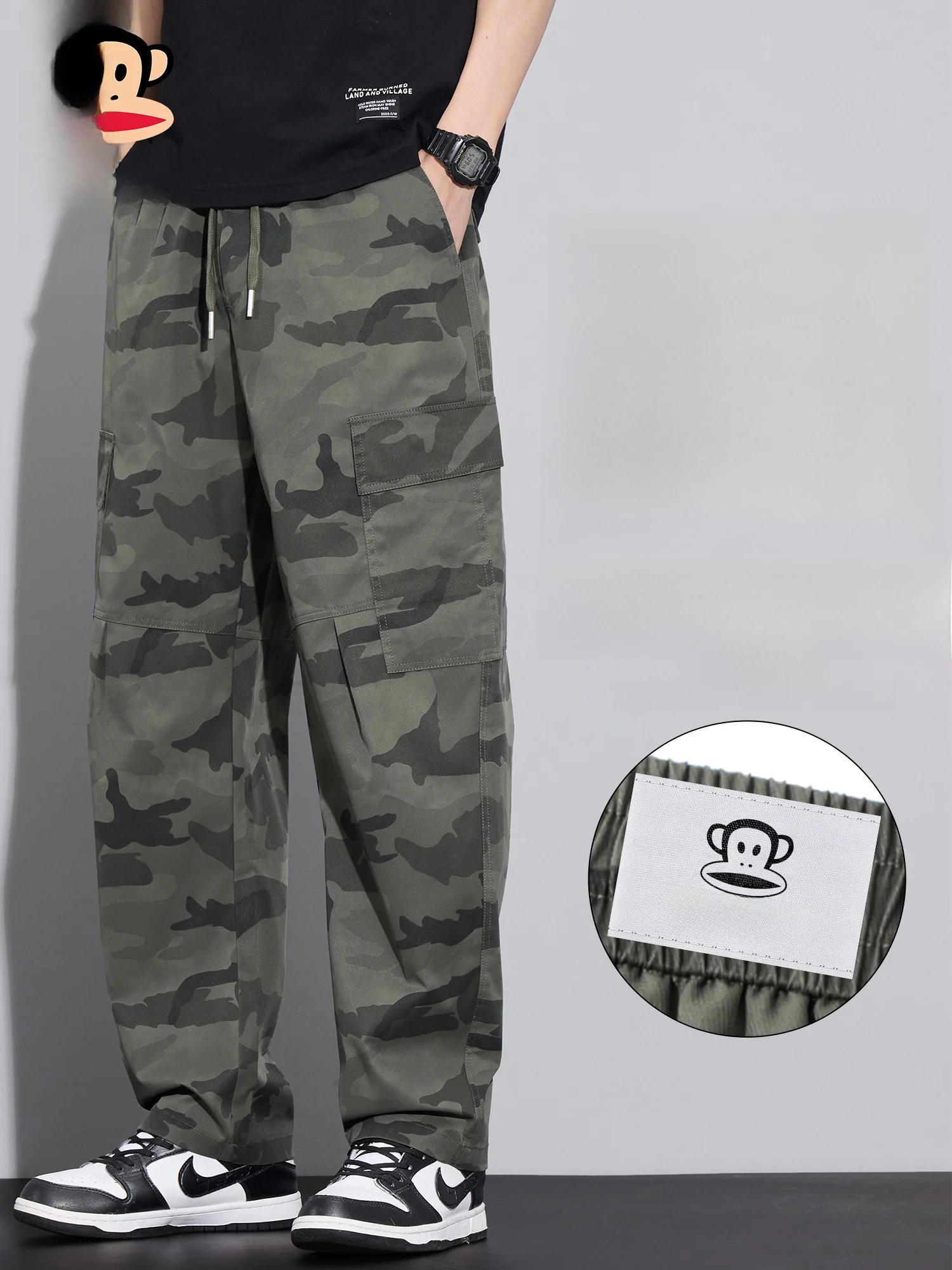 

Рабочие брюки PaulFrank в американском стиле с камуфляжным принтом, свободные повседневные брюки прямого кроя для мужчин, весенняя повседневная одежда