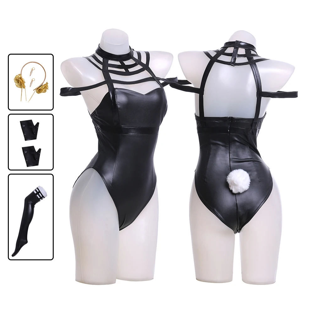 Anime Yor Forger Cosplay Costumes SPY×FAMILY Bunny Girls Sexy Hollow Out Bandage Bodysuit Faux Leather Latex Catsuit Drop Ship