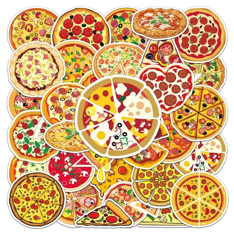 10/50Pcs Cute Cartoon Delicious Food Funny Pizza Stickers for DIY Skateboard Notebook Laptop Phone Sticker Decal Kids Toy