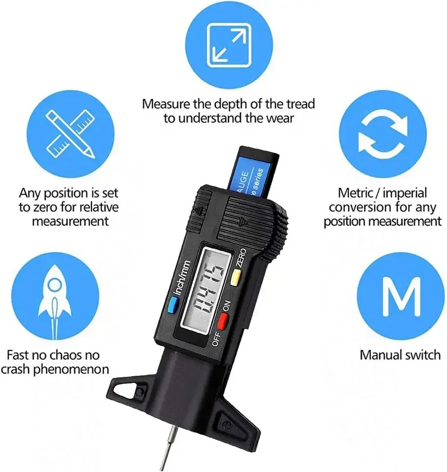 Depth gauge Calipers Service tools Digital Depth gauge calipers Tread Depth Gauge Car tires 0-25 mm measurement 1PC